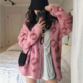 Women's Fall-Winter Korean Fashion Knit Wool Long Sleeve Loose Leopard Sweater + Card - Pink