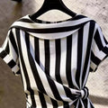 French Elegant Lapel Collar Waist-Tie Striped Asymmetric Shirt