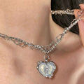 Western Fairy Baby Girl Navy Necklace Multi-Layer Crystal Cubic Zirconia Split Heart Pendant Neck Premium Chain Clavicle Chain N6354
