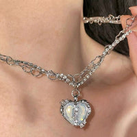 Western Fairy Baby Girl Navy Necklace Multi-Layer Crystal Cubic Zirconia Split Heart Pendant Neck Premium Chain Clavicle Chain N6354