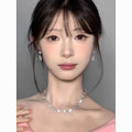 French Imperial Breeze Rhinestone Geometric Teardrop Stud Earring Necklace Set Fashionable Clavicle Chain Light Luxury Premium Necklace Women