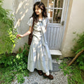 Korean Slimming Short Sleeve Long Skirt + Shirt 2-Piece Set