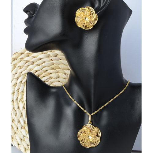 Vintage Breeze Mountain Tea Flower Pendant Necklace Earrings Set Retro 2-Piece Set Jewelry 18k Gold Flower Necklace Set