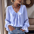 Office Versatile Long Sleeve V-Neck Pleated Loose Shirt