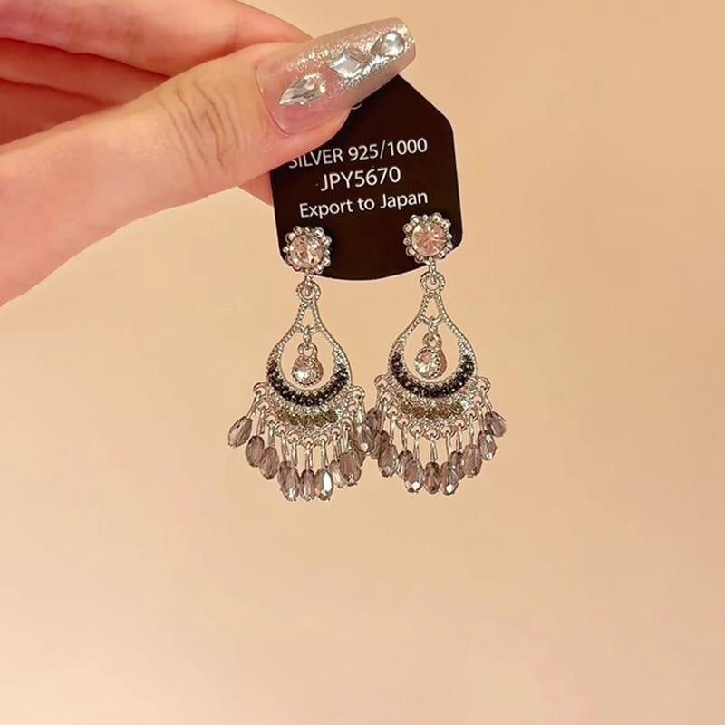 Bohemian Crystal Flower Tassel Earrings - view 9