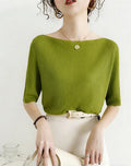 Summer Short Sleeve Boat Neck High Waist Cropped Knit Top + Tee