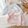 Girls' Lace Trim Cartoon Embroidered Hoodie