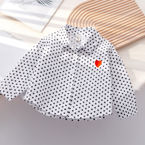 Girls' Polka Dot Long Sleeve Shirt - Korean Style Fall Top