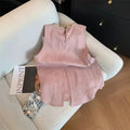 Women's Summer Ethnic Slimming Linen Beaded Tank Top + Shorts 2-Piece Set 2026 - Pink Set