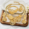 Cross-Border Style Middle East Jewelry Gold Silver Color Necklace Bracelet Set Earrings Ring Set Gold Plated Premium Bride Accessory