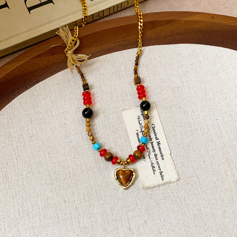 Vintage Leopard Print Heart Letter Necklace - view 10