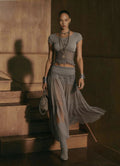 Women's Fashion Chiffon Knit Long Skirt + Top 2-Piece Set 2026 - Gray