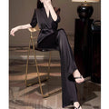 New Chinese Professional Acetate Satin Wide Leg Pants 2-Piece Set