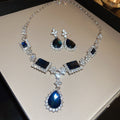 Banquet Luxury ~ Full Diamond Geometric Teardrop Stud Earring Necklace Set Women Exquisite Clavicle Chain Light Luxury Premium Necklace
