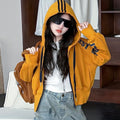 Girls' Letter Print Hooded Cardigan & Harem Pants Set