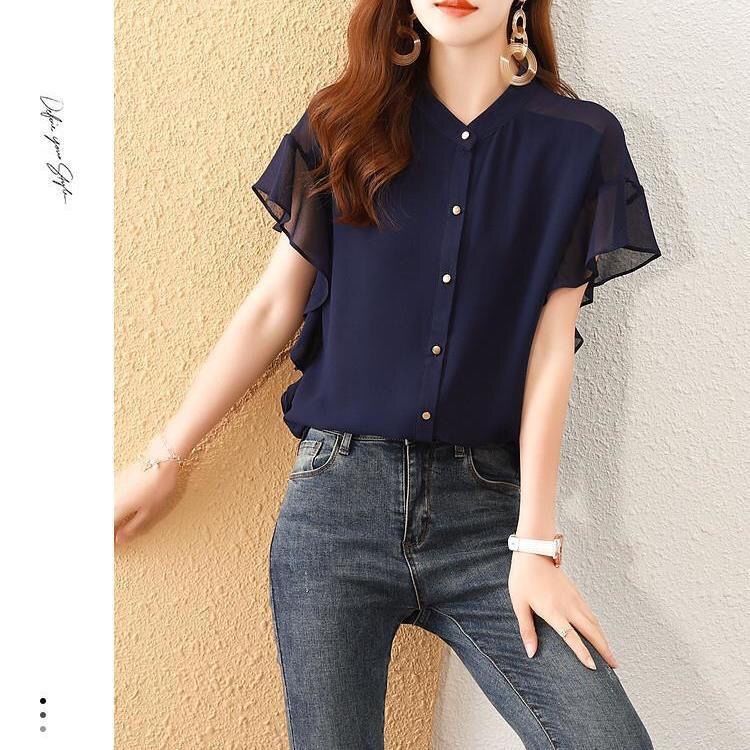 Summer Slimming Versatile Chiffon Flutter Sleeve Lightweight Loose Shirt