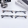 Fashionable Beveled Rimless Tweed Style Glasses Frame Men Formal Metal Photochromic Plano Women Trendy Blue-Light Glasses