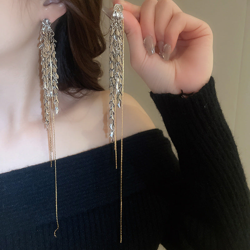 Gold-Plated Zircon Teardrop Tassel Earrings - view 7