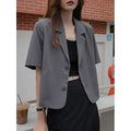 Women's Summer Elegant Short Sleeve Lightweight Loose Cropped Blazer + Top 2026 - Black