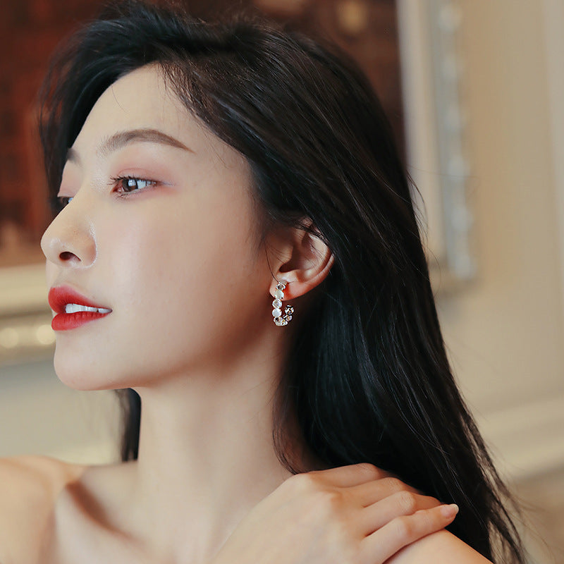 Gold-Plated Rhinestone Cat-Eye Stone Hoop Earrings - view 4