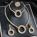 Overseas Bead Gem Light Luxury Rhinestone Activity Round Band Slub Necklace Bracelet Set Earrings Ring Set ins Banquet Jewelry