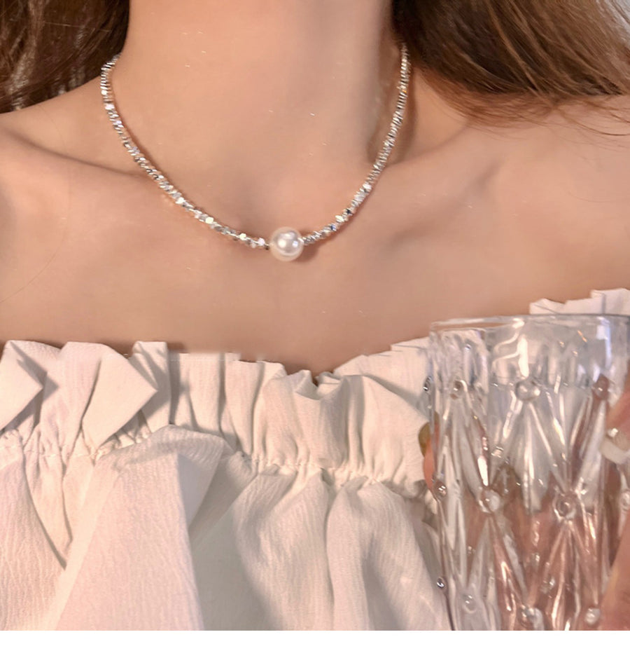 French Heart Pearl Necklace with Silver Accents - view 11