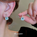 French Clear Cold Feel Ice Blue Square Rhinestone Necklace Light Luxury Premium Clavicle Chain Women Exquisite Jewelry Set