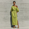Elegant Slimming Tie-Front Waist-Tie Slit Dress