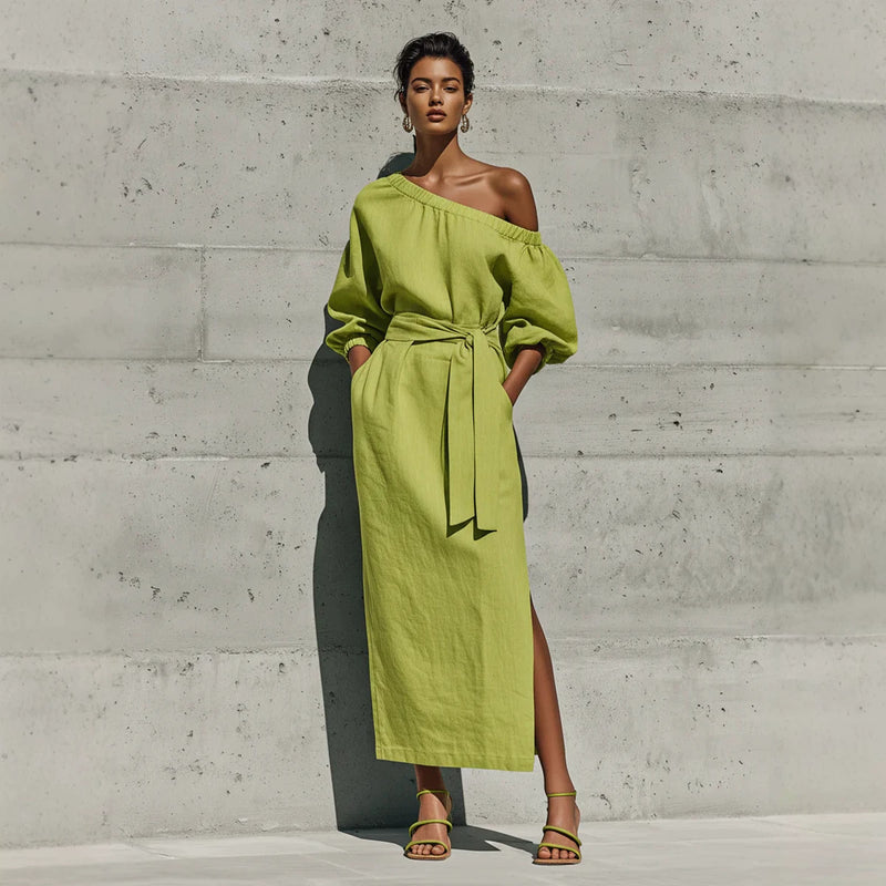 Elegant Slimming Tie-Front Waist-Tie Slit Dress