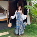 Women's Bohemian Ethnic Plus Size Floral Loose Dress + Cardigan + Camisole + Long Ski - Camisole Dress (Single)