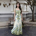 French Monet Garden Green Ruffle Dress, Seaside Vacation