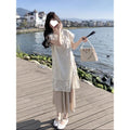 Women's Summer New Chinese Zen Lace Embroidered Dress + Skirt 2-Piece Set 2026 - Apricot Cover-up + Skirt (Two-Piece Set)