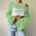 Women's Fall Casual Sexy Wool Flared Sleeve Cropped Flared Sweater 2026 - Green