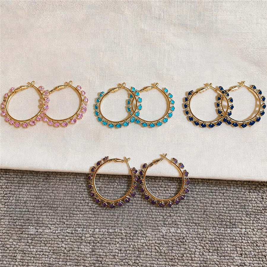 French Vintage Zircon Round Hoop Earrings - view 2