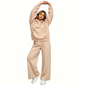 Fall-Winter Sporty Fleece Loose Drop Shoulder Wide Leg Pants + Hoodie 2-Piece Set