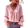 Office Versatile Long Sleeve V-Neck Pleated Loose Shirt