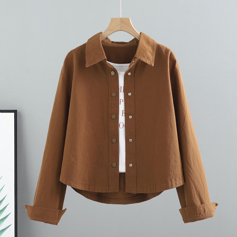 Women's Fall Workwear Korean Long Sleeve Loose Cropped Shirt + Jacket 2026 - Apricot