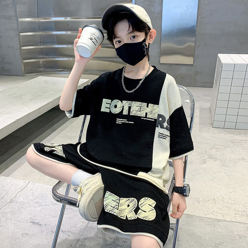 Boys' Waffle Spliced Short Sleeve Set