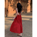 Red Backless Camisole Long Dress, Vacation Photo Style
