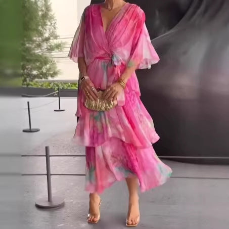 Gradient Print Layered Dress - European Style Fashion Dress for Spring Summer