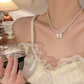 Korean Pearl Bow Necklace Women Cute Design Detail Niche Beaded Clavicle Chain Choker Accessory Item N6406
