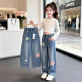 Girls' Five-Point Star Patchwork Curved-Leg Jeans