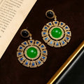 Neo-Chinese Full Diamond Retro Round Dial Drop Vintage Geometric Earrings Light Luxury Personality Elegant Feel Stud