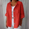 Summer Retro Fashion Linen Cotton Short Sleeve Loose Cardigan + Shirt