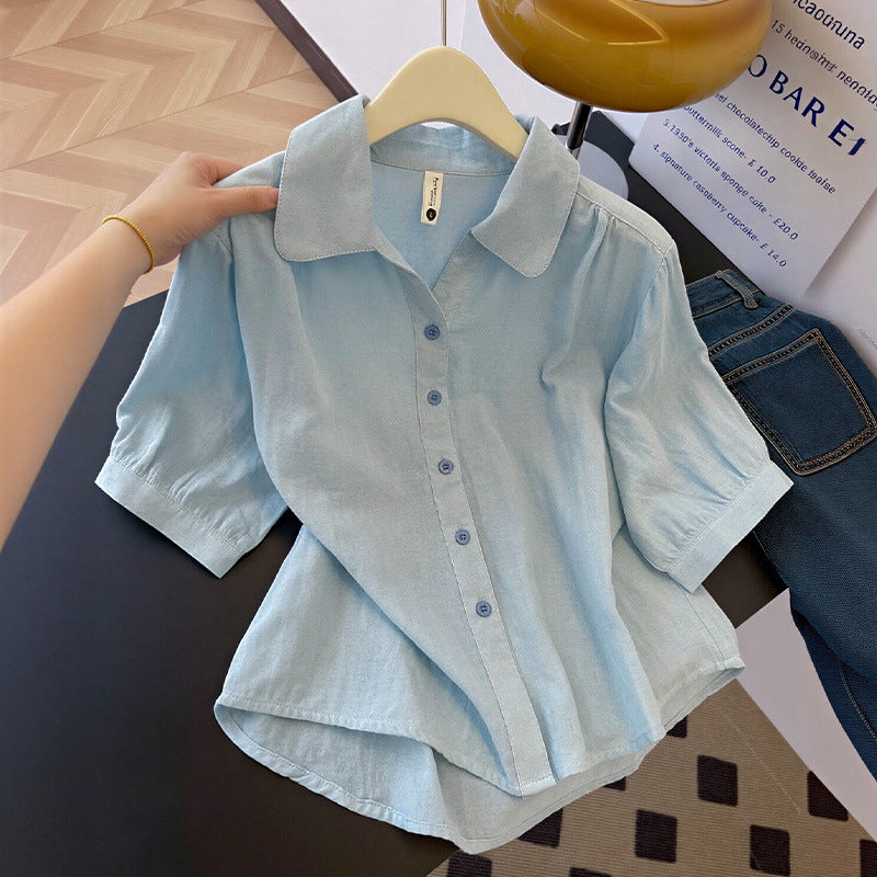 Summer Korean Casual Mesh Cotton Half Sleeve Double-Layer Lightweight Shirt