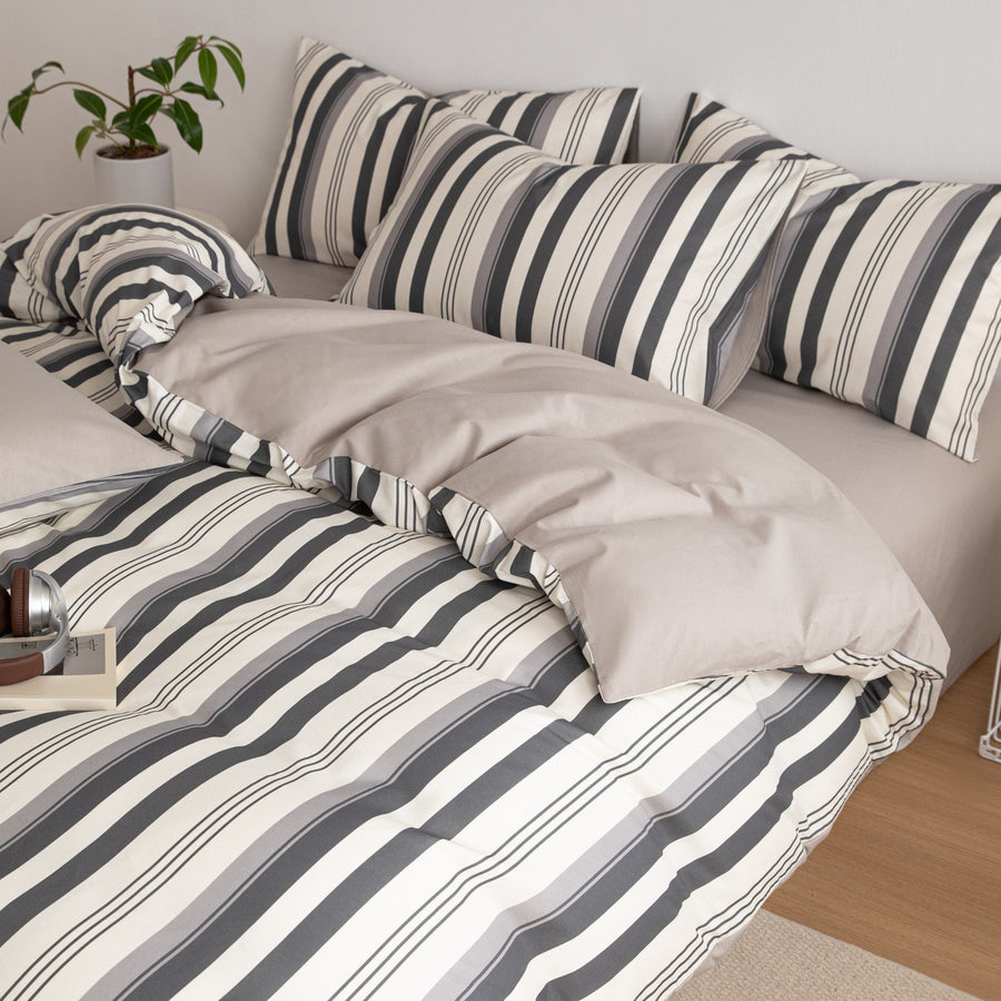 Orange Blue Fine Stripe Cotton 4-Piece Bedding Set - view 3