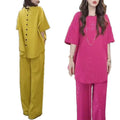Summer Fashion Elegant Plus Size Short Sleeve High Waist Sequin Loose Tee + Pants 2-Piece Set