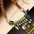 Vintage Heavy-Duty Fish Bone Fringe Necklace Premium vintage Fashionable Western Necklace Retro Rhinestone Light Luxury Necklace