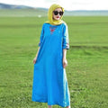 Cotton Linen Retro Embroidered Modified Cheongsam Dress, Round Collar