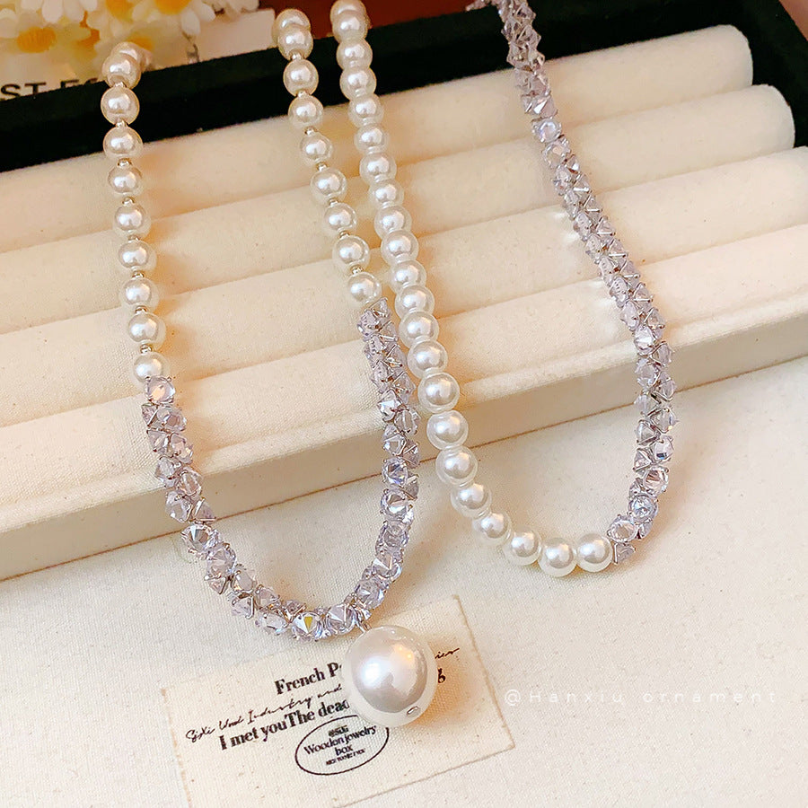 French-Style Zircon Beaded Pearl Pendant Necklace - view 4